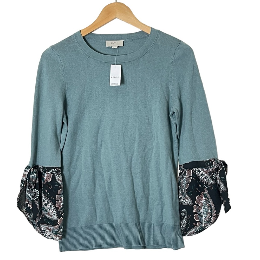 Loft | NWT Mint green paisley trim cuff crewneck sweater size petite sma…